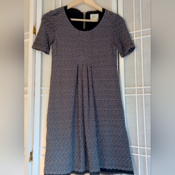 MAEVE Women's Grey Black Eyelash Trim Hem Empire Waist Midi Short Sleeve Zip XXS - Picture 5 of 15